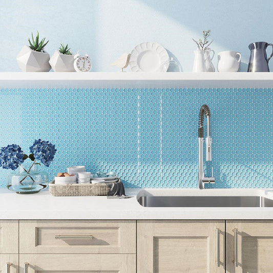 Sapphire Blue 12x12 Glossy Penny Round Glass Mosaic Tile (5 pack, 5 sq ft/case) - Sample