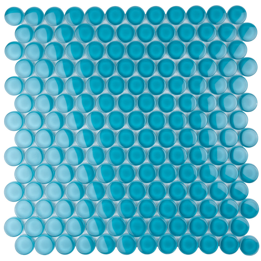 Sapphire Blue 12x12 Glossy Penny Round Glass Mosaic Tile (5 pack, 5 sq ft/case) - Sample