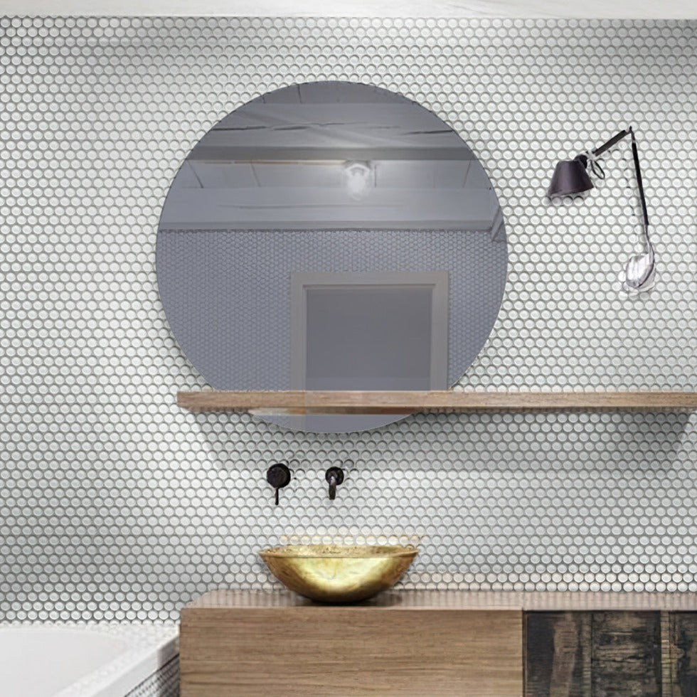 12x12 White Penny Round Glass Tile