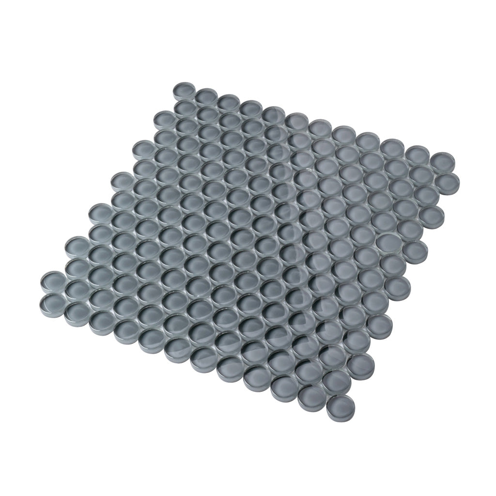 Coin Gray 12x12 Glossy Penny Round Glass Mosaic Tile (5 pack, 5 sq ft/case) - Sample