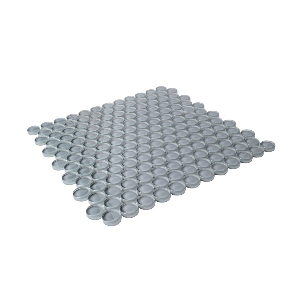 Coin Gray 12x12 Glossy Penny Round Glass Mosaic Tile (5 pack, 5 sq ft/case) - Sample