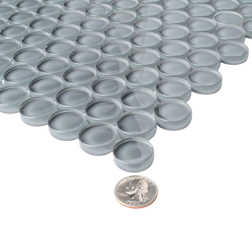 12x12 Coin Gray Penny Round Polished Glass Tile