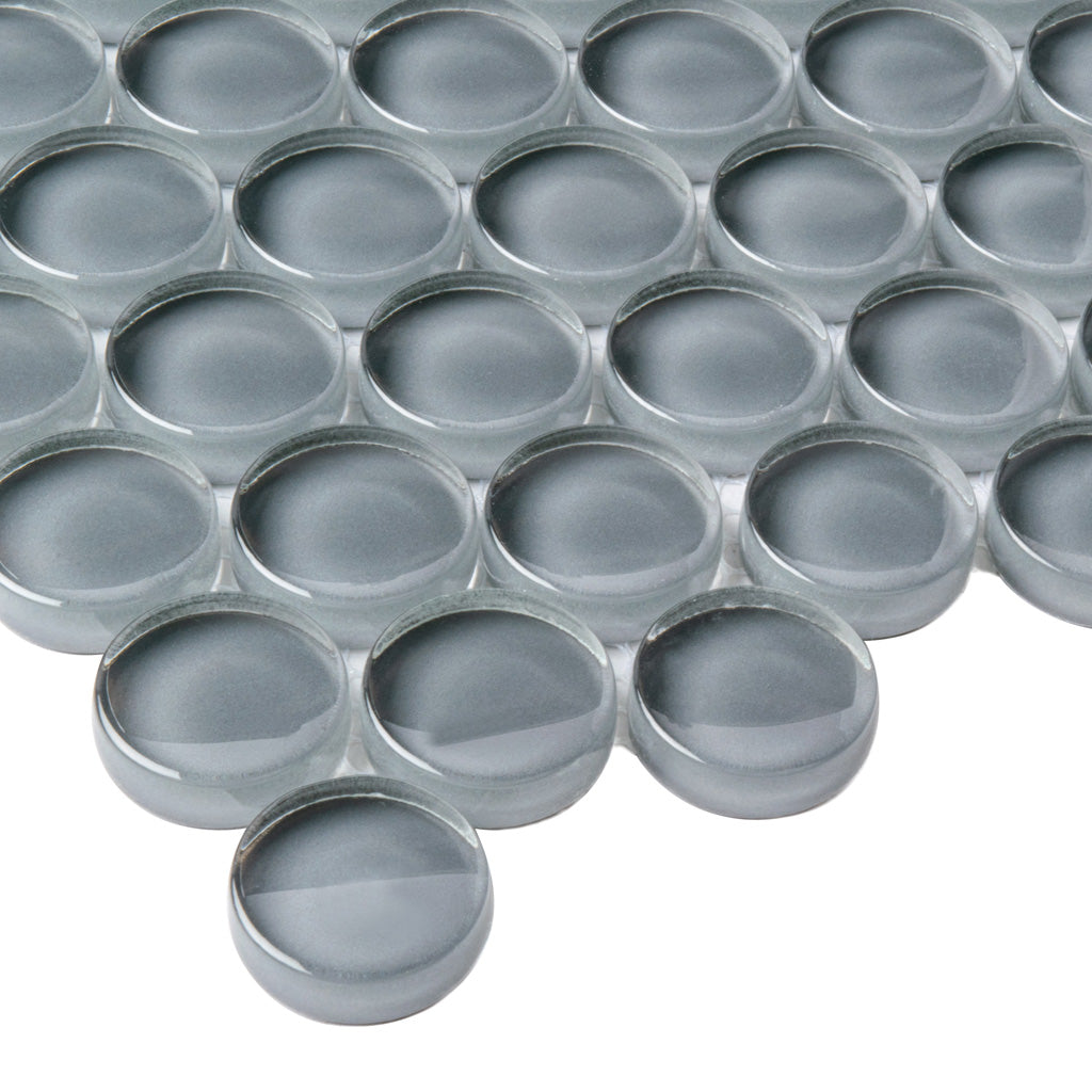 Coin Gray 12x12 Glossy Penny Round Glass Mosaic Tile (5 pack, 5 sq ft/case) - Sample