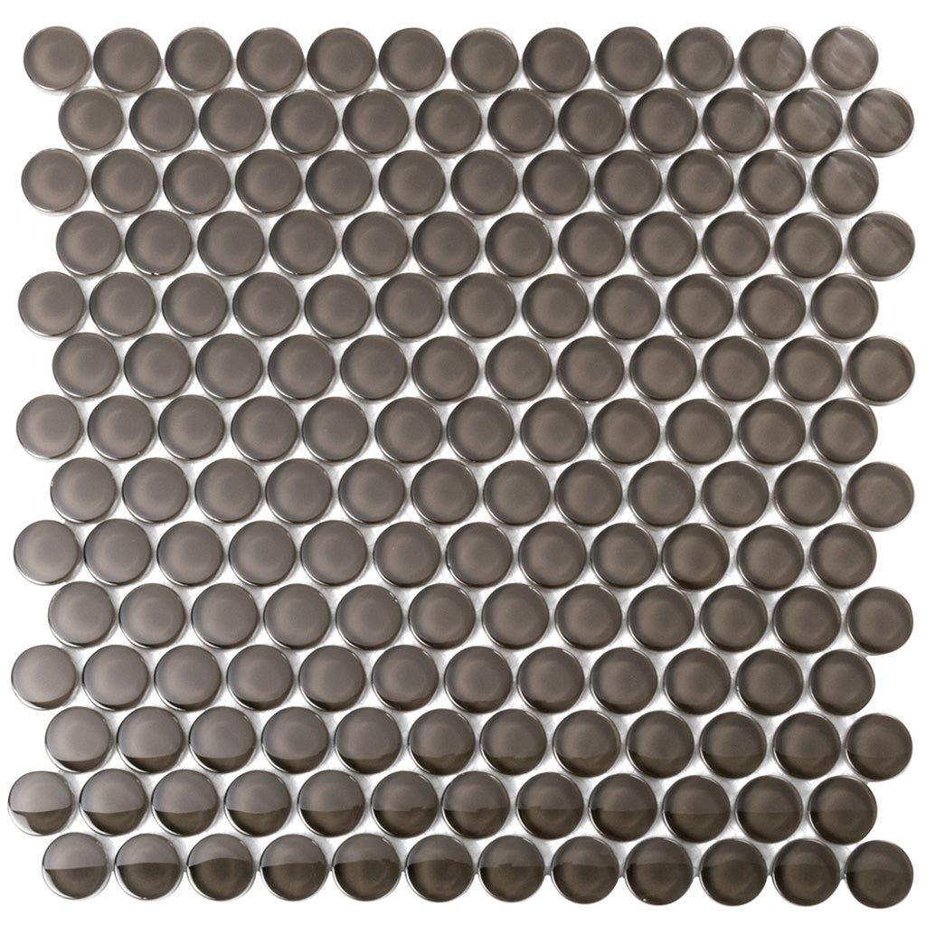 5 pack Ash Gray 12-in x 12-in Penny Round Polished Glass Mosaic Tile (5 Sq ft/case) - Sample