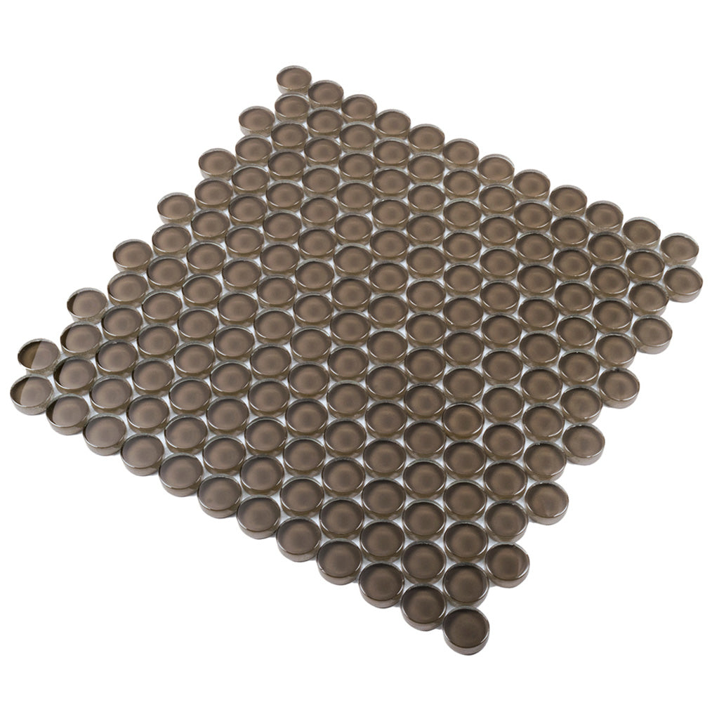 5 pack Ash Gray 12-in x 12-in Penny Round Polished Glass Mosaic Tile (5 Sq ft/case) - Sample