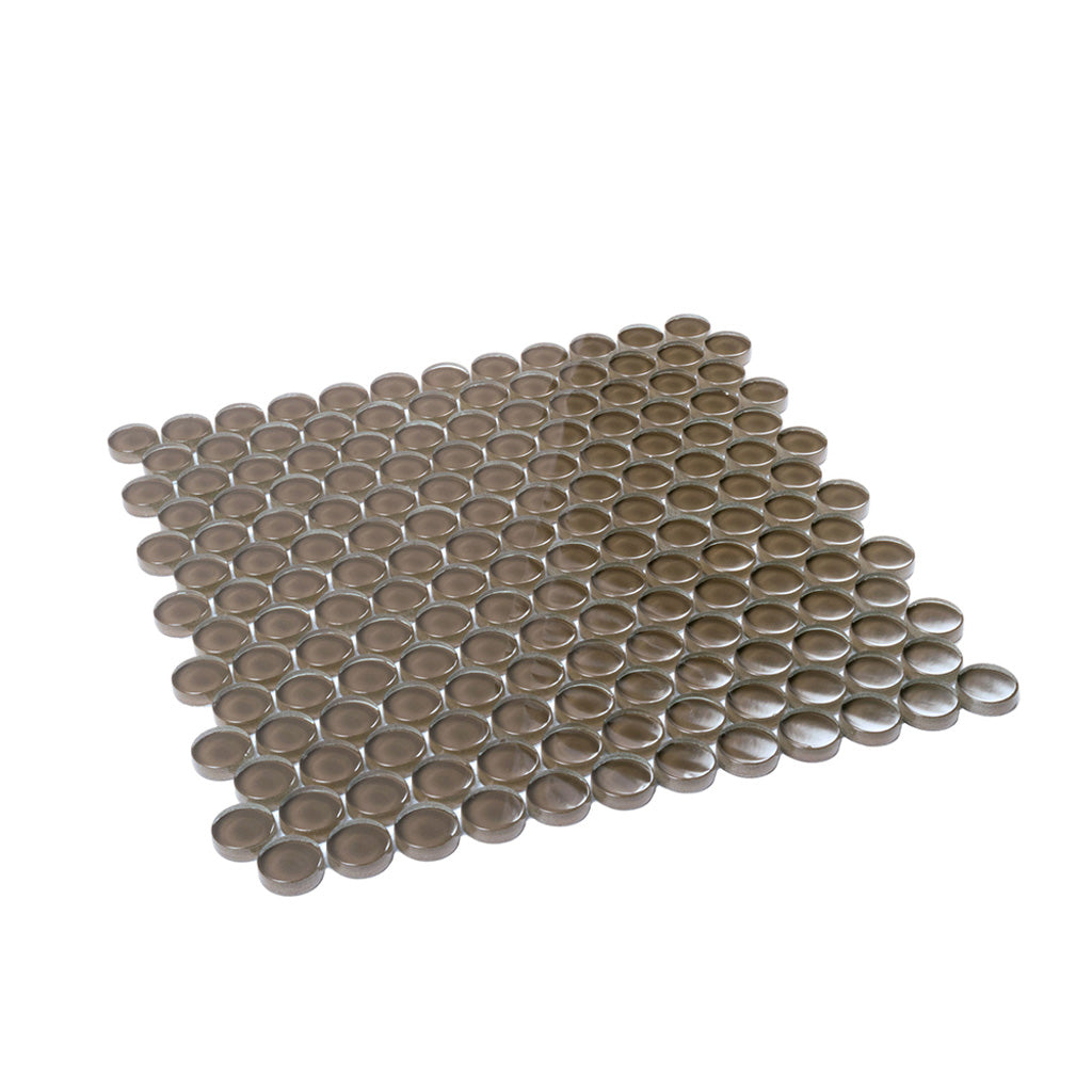 5 pack Ash Gray 12-in x 12-in Penny Round Polished Glass Mosaic Tile (5 Sq ft/case) - Sample