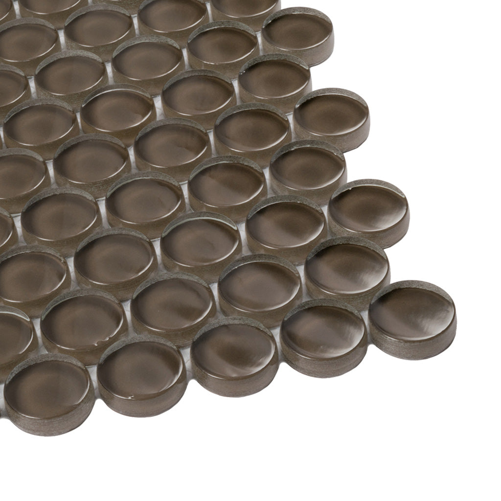 5 pack Ash Gray 12-in x 12-in Penny Round Polished Glass Mosaic Tile (5 Sq ft/case) - Sample