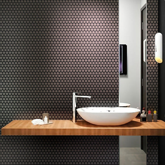 Ash Gray 12x12 Glossy Penny Round Glass Mosaic Tile (5 pack, 5 sq ft/case) - Sample