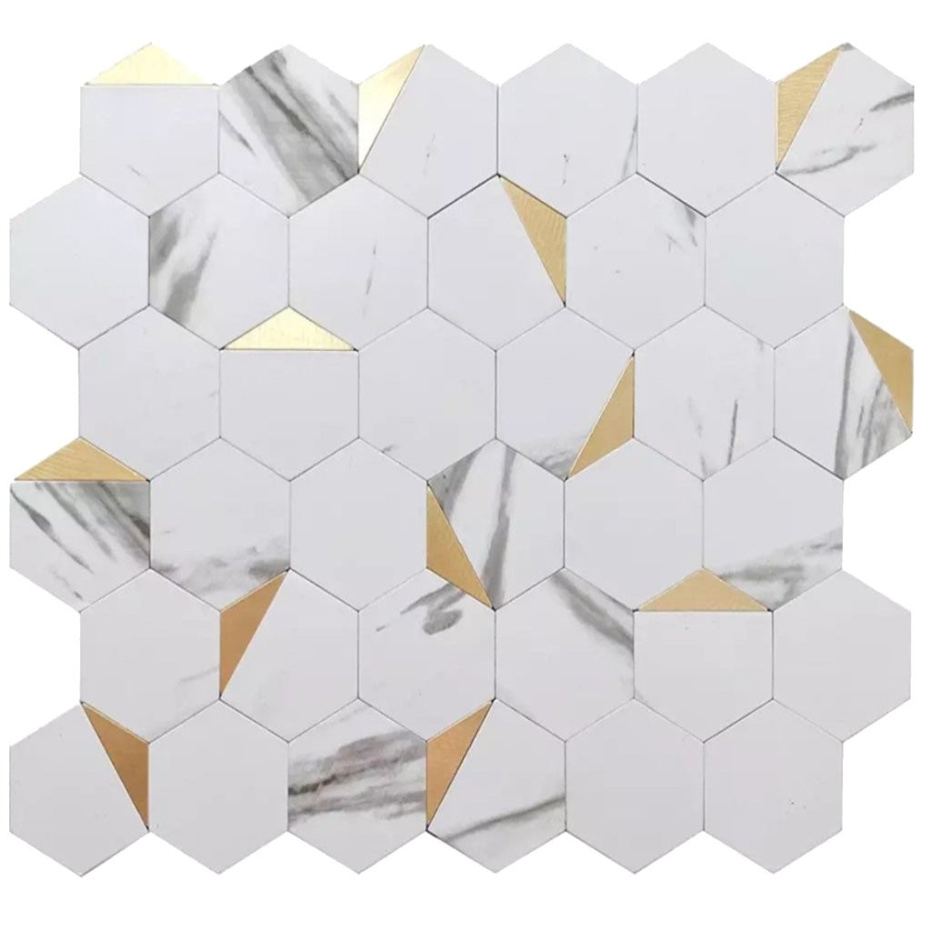 11x11 White and Gold Peel and Stick Tile