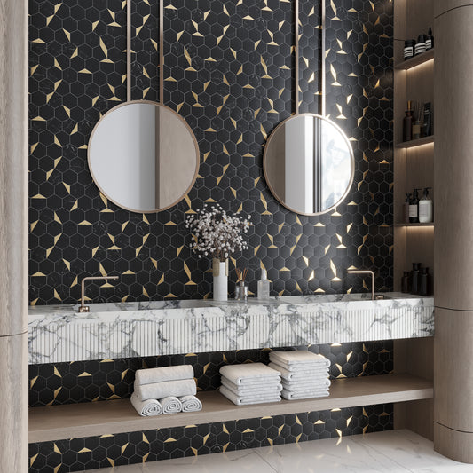Black Gold 12x12 Honed Hexagon PVC Peel & Stick Tile (10 pack, 8.3 sq ft/case)