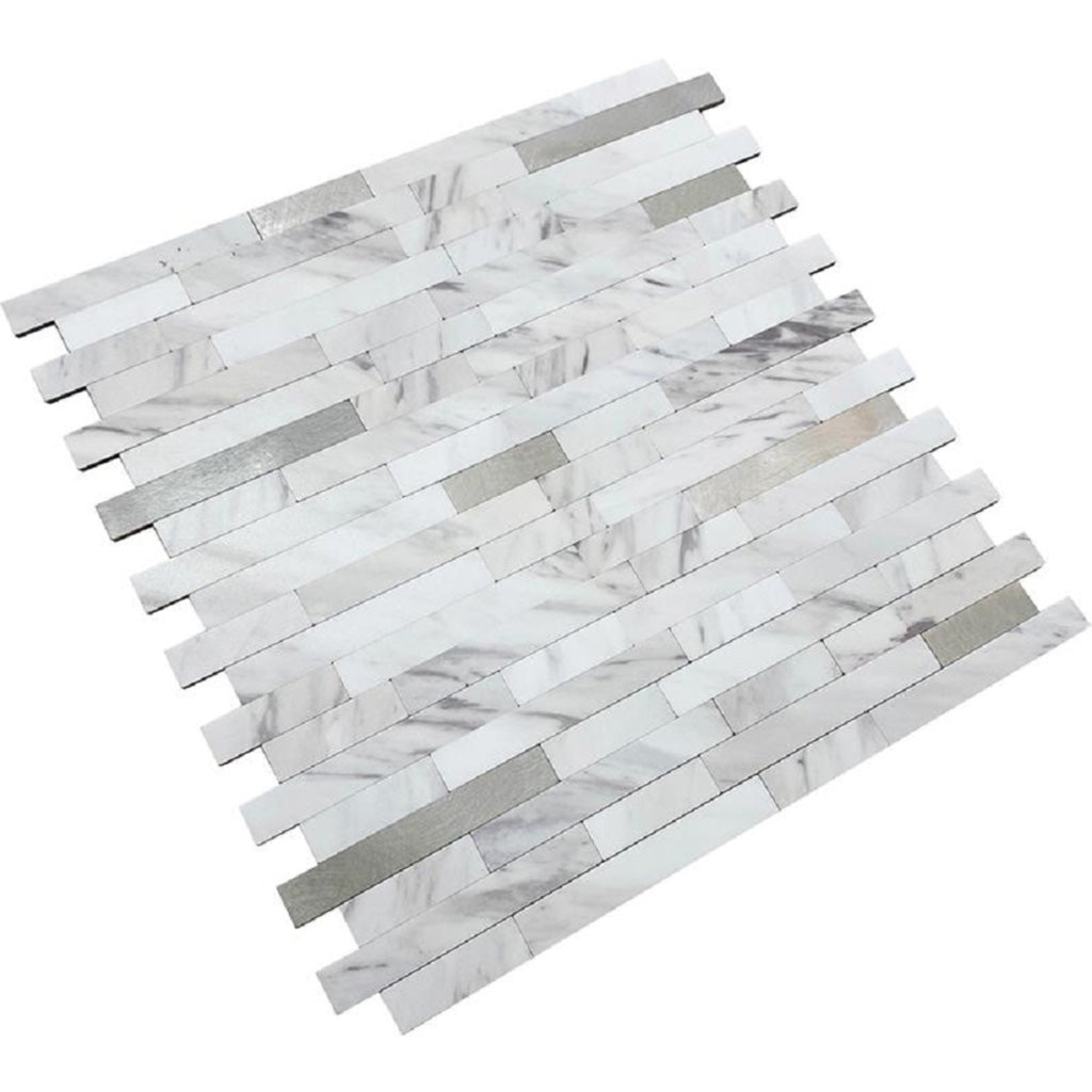 White Silver 10x12 Polished Brick PVC Peel & Stick Tile (10 pack, 9.26 sq ft/case) - Sample