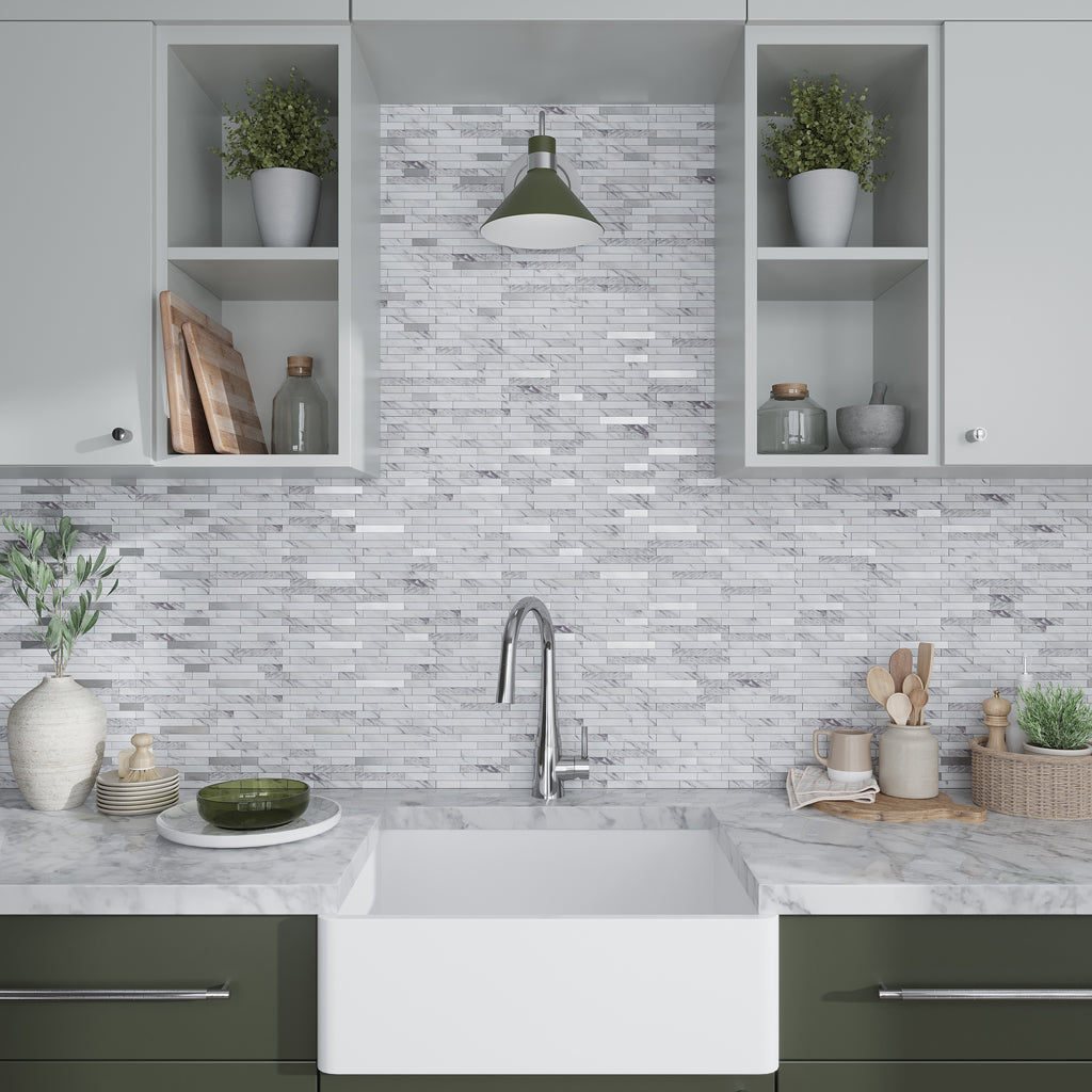White Silver 10x12 Polished Brick PVC Peel & Stick Tile (10 pack, 9.26 sq ft/case) - Sample