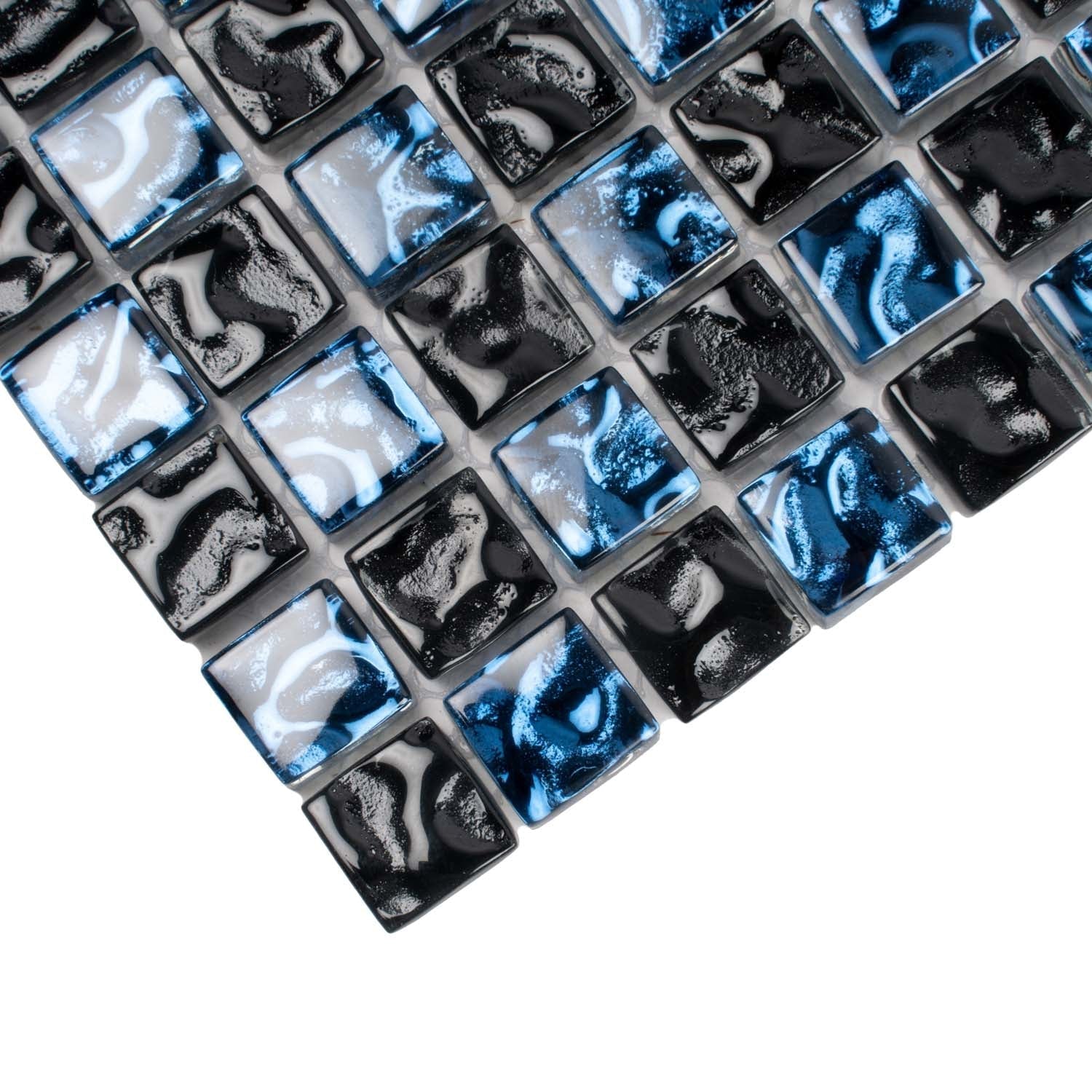 Blue Black 12x12 Glossy Square Glass Mosaic Tile (5 pack, 4.75 sq ft/case) - Sample