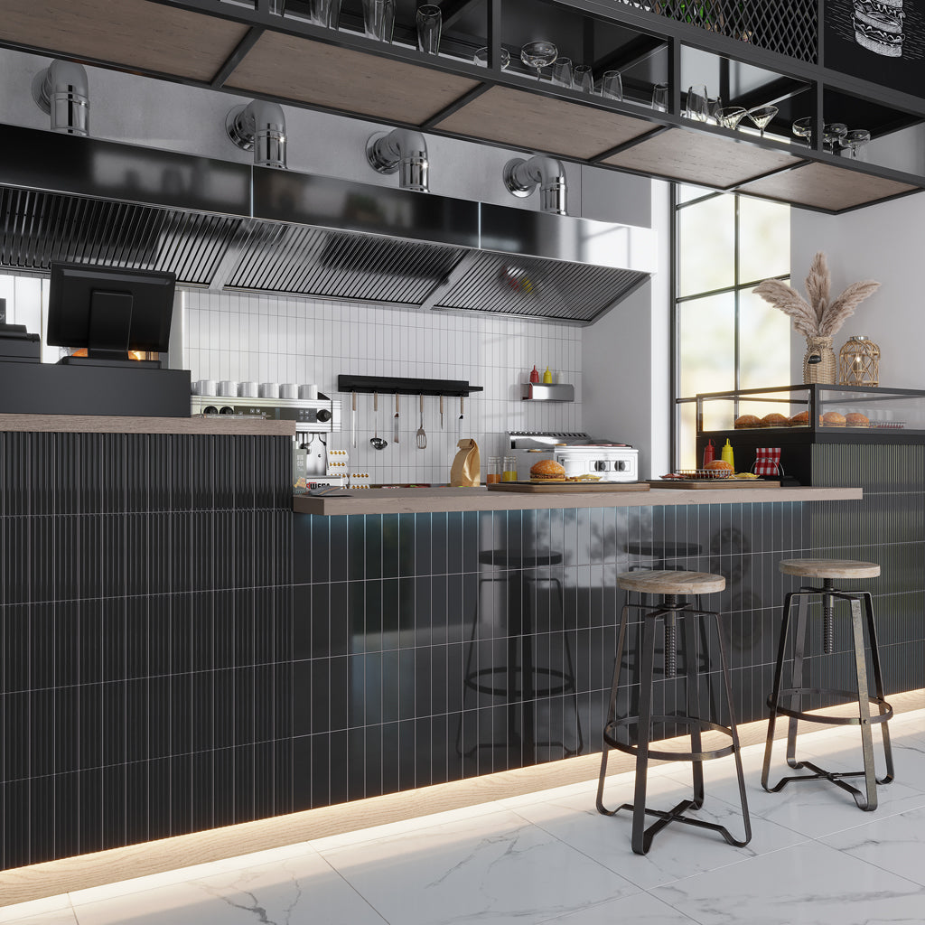 Black 2x8 Glossy Ceramic Subway Tile (50 pack, 5.38 sq ft/case) - Sample