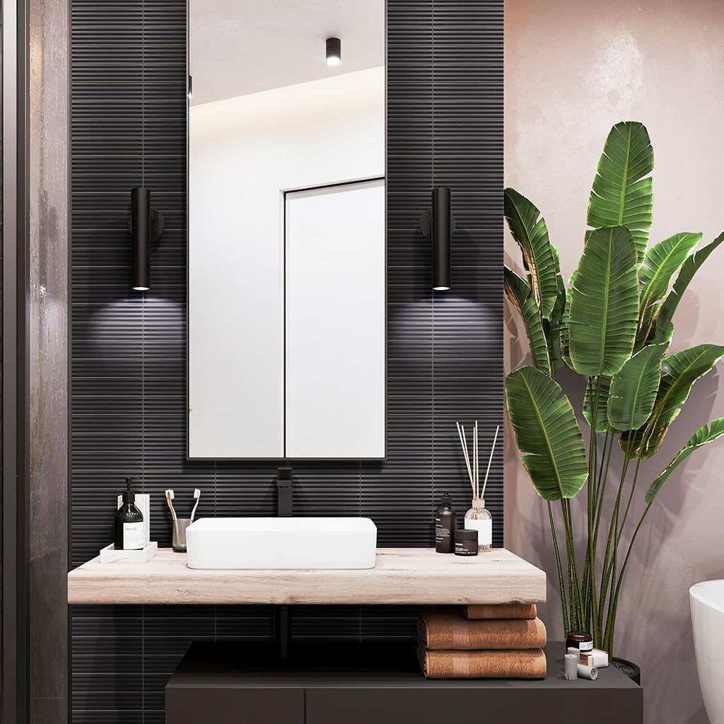 Black 2x8 Matte Ceramic Subway Deco Tile (38 pack, 4.1 sq ft/case) - Sample