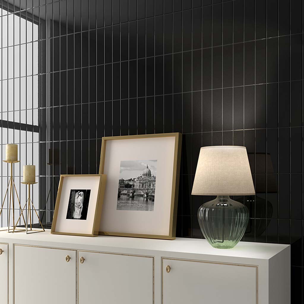 Black 2x8 Glossy Ceramic Subway Tile (50 pack, 5.38 sq ft/case) - Sample