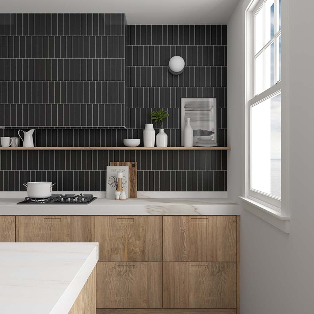 2x8 Black Matte Ceramic Tile
