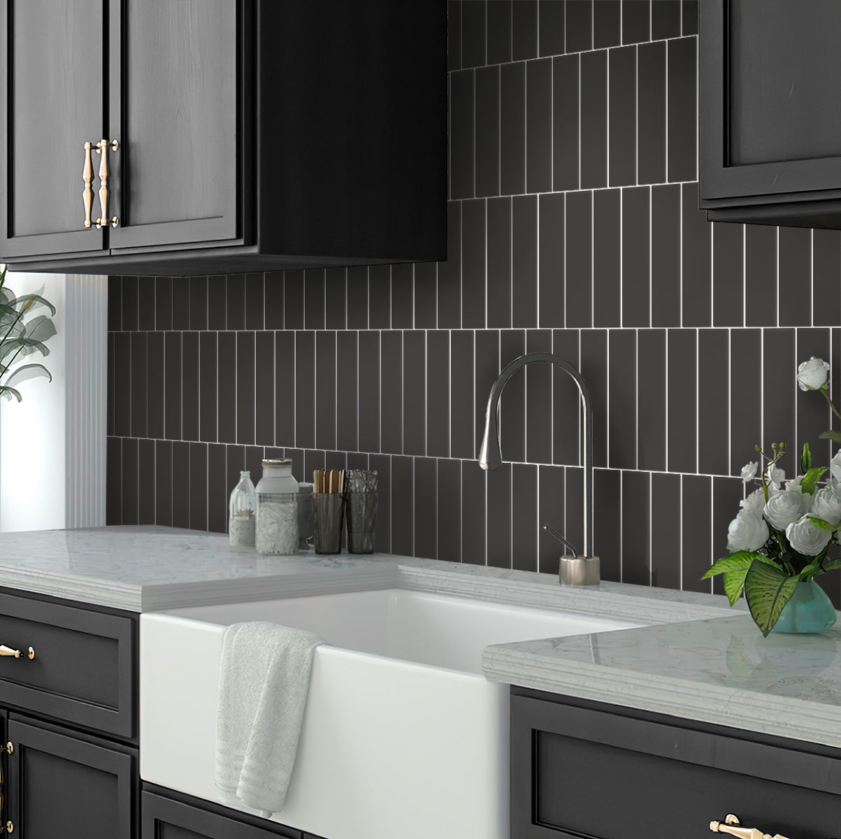 Black 2x8 Matte Ceramic Subway Tile (60 pack, 6.46 sq ft/case) - Sample