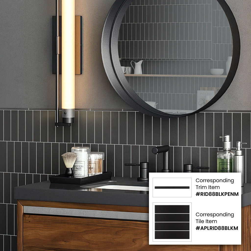 Black 2x8 Matte Ceramic Subway Tile (60 pack, 6.46 sq ft/case) - Sample