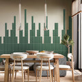 Glossy green ceramic subway wall tiles 2x8 inches installed on an indoor wall