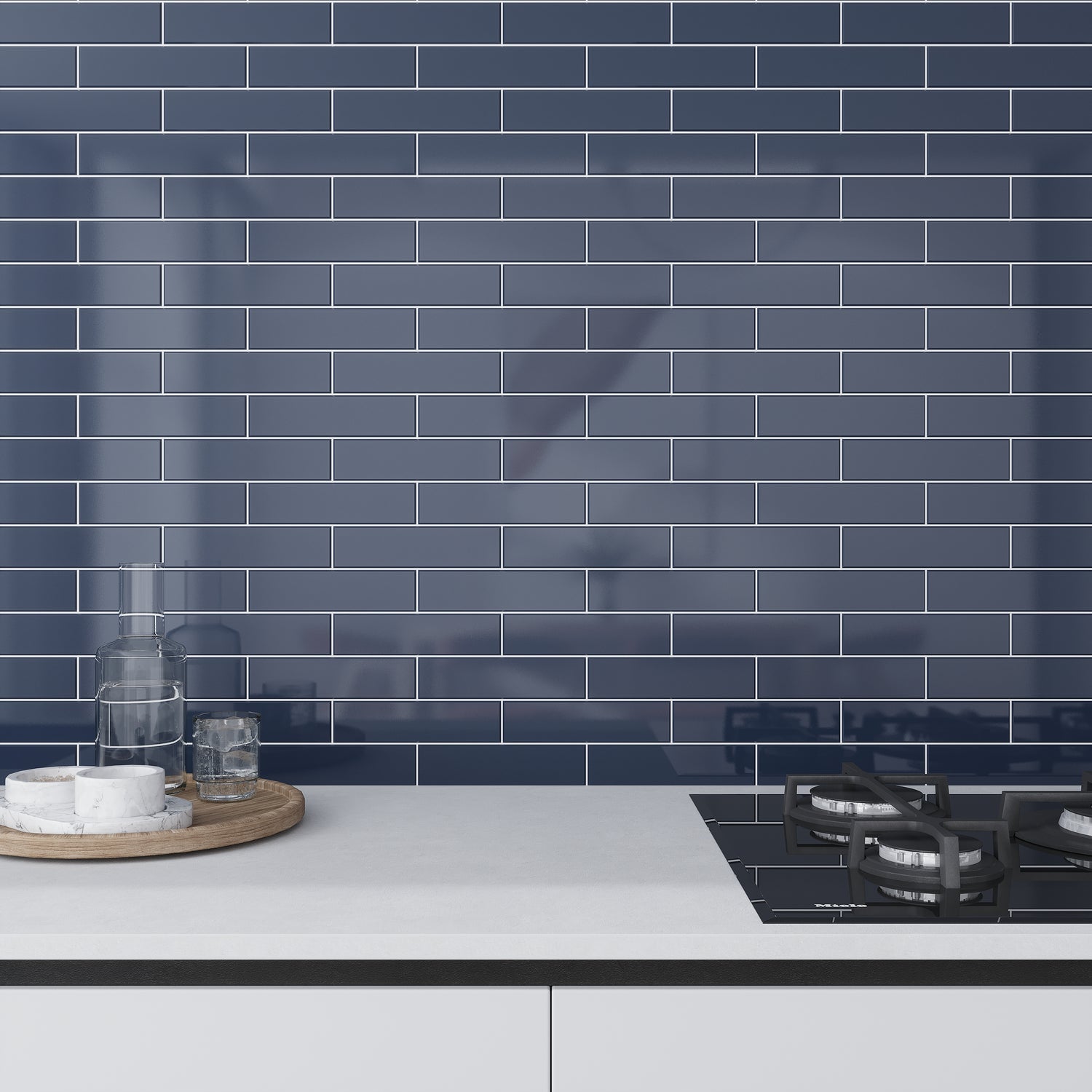 Blue 2x8 Glossy Ceramic Subway Tile (50 pack, 5.38 sq ft/case)