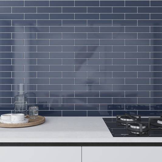 Blue 2x8 Glossy Ceramic Subway Tile (50 pack, 5.38 sq ft/case)