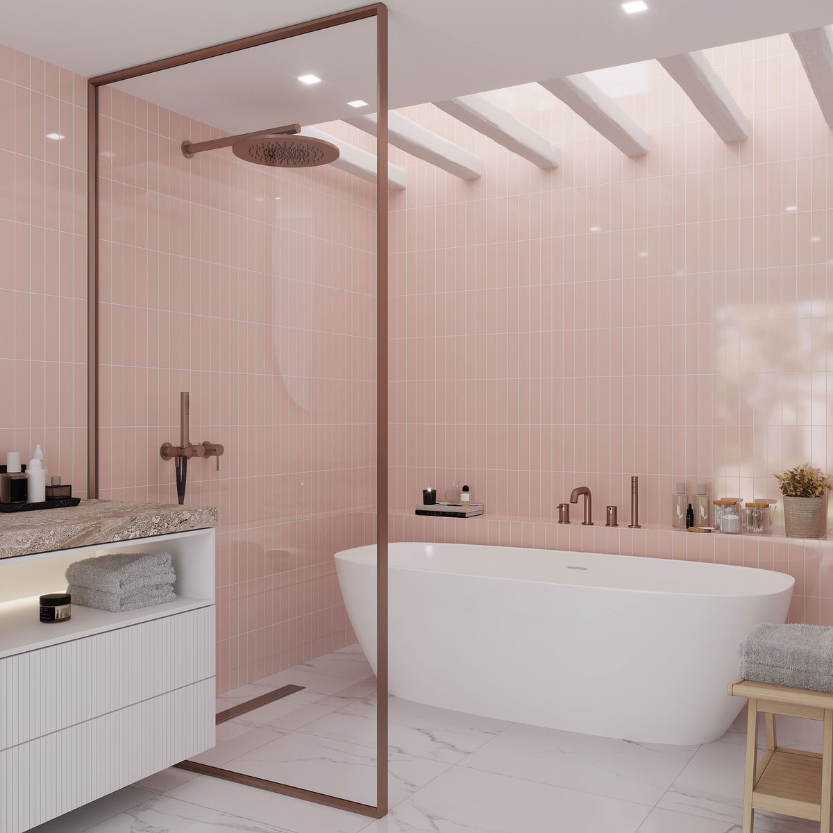 Pink 2x8 Glossy Ceramic Subway Tile (60 pack, 6.46 sq ft/case)