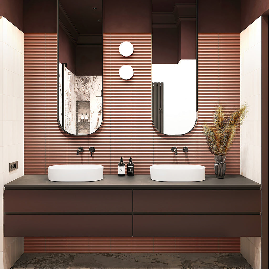 Red 2x8 Glossy Ceramic Subway Deco Tile (38 pack, 4.09 sq ft/case) - Sample