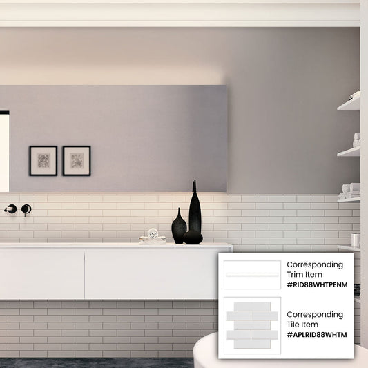 Sample-White 0.5x8 Matte Ceramic Pencil Tile Trim (10 pack, 0.3 sq ft/case)