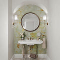 moss green natural porcelain large format wall tile with fresco-like finish in bathroom niche