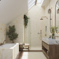 Light beige 12x12 natural porcelain mosaic tile with matte finish on bathroom shower and wall