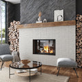 White porcelain mosaic tile 12x12, square natural finish wall surrounding fireplace