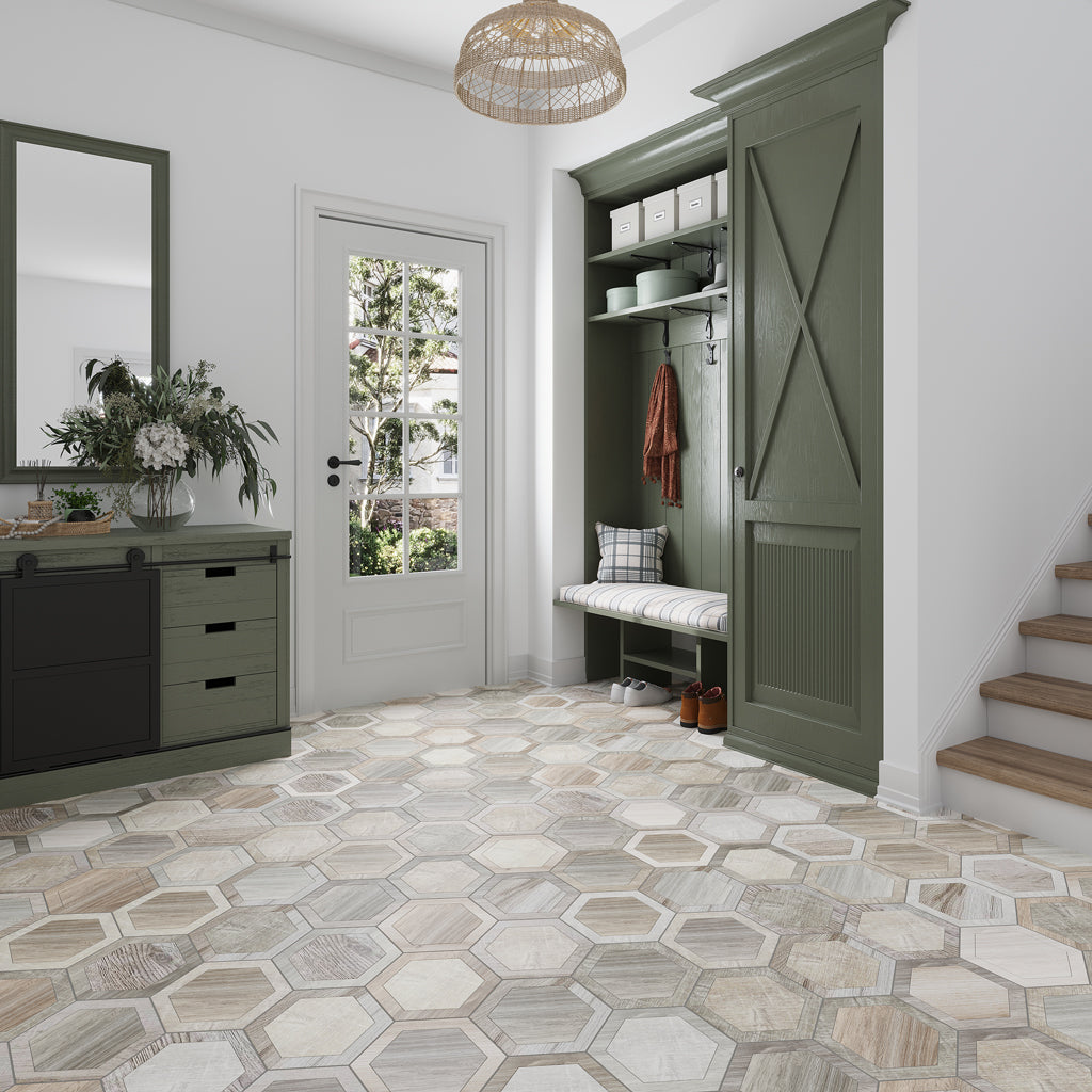 Woodnote 9.5 in. x 9.5 in. Beige Porcelain Matte Hexagon Wall and Floor Tile (14 Cases, 146.02 sq ft/Pallet)