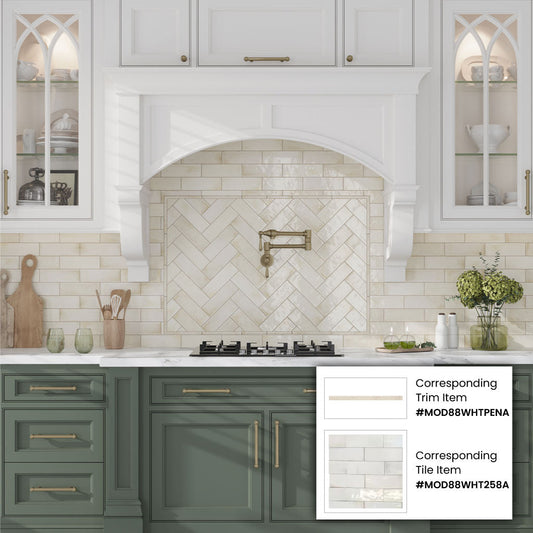 White 0.5x8 Glossy Ceramic Pencil Tile Trim (10 pack, 0.7 sq ft/case) - Sample