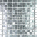 Glossy silver 12x12 inch square glass mosaic tile sheet with varying shades and reflective finish