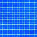 Glossy denim blue 12x12 inch glass mosaic tile sheet with small square tiles for wall and floor use