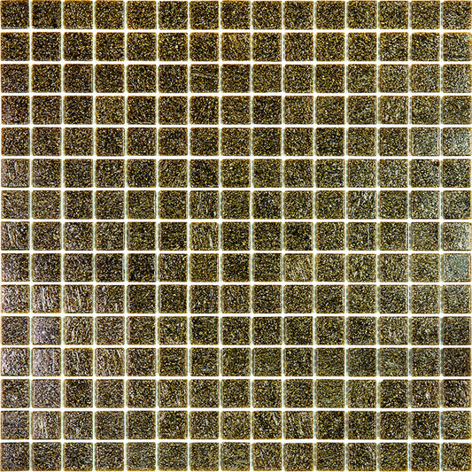 Glossy peanut brown 12x12 glass mosaic tile sheet with uniform square pattern