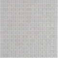 Glossy ice gray 12x12 glass mosaic tile with uniform small square pieces on mesh backing