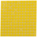 Glossy lemon yellow 12x12 glass mosaic tile sheet with uniform square tiles for wall and floor