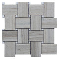 Sample - Light Beige with Soft Gray 11x11 Polished Basketweave Crystal Sand Thassoss Marble Mosaic Tile (5 pack, 4.13 sq ft/case)
