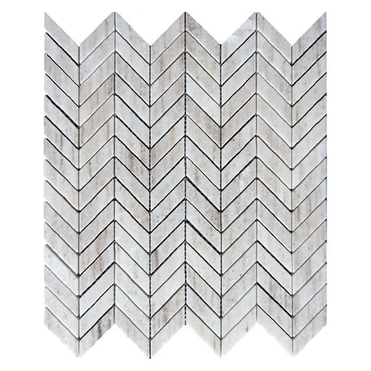 Frosted White with Gray Vein 11x13 Polished Chevron Marble Mosaic Tile (5 pack, 4.9 sq ft/case) - Sample