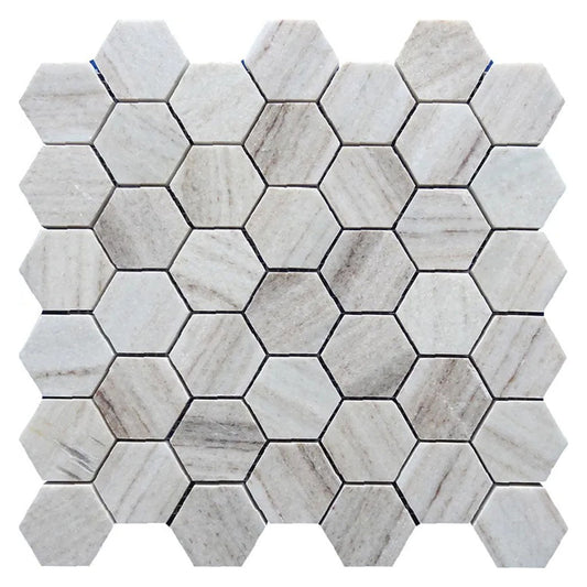 Soft White with Beige 12x12 Polished Hexagon Marble Mosaic Tile (5 pack, 4.83 sq ft/case) - Sample