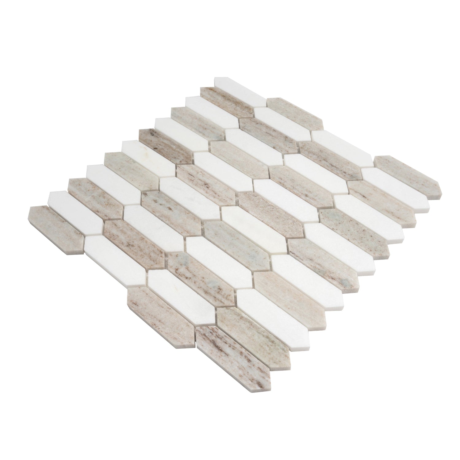 Mirage 12x12 Warm Beige White Marble Mosaic Picket Wall and Floor Tile (5 Pack, 5.3 sq ft/case) - Sample