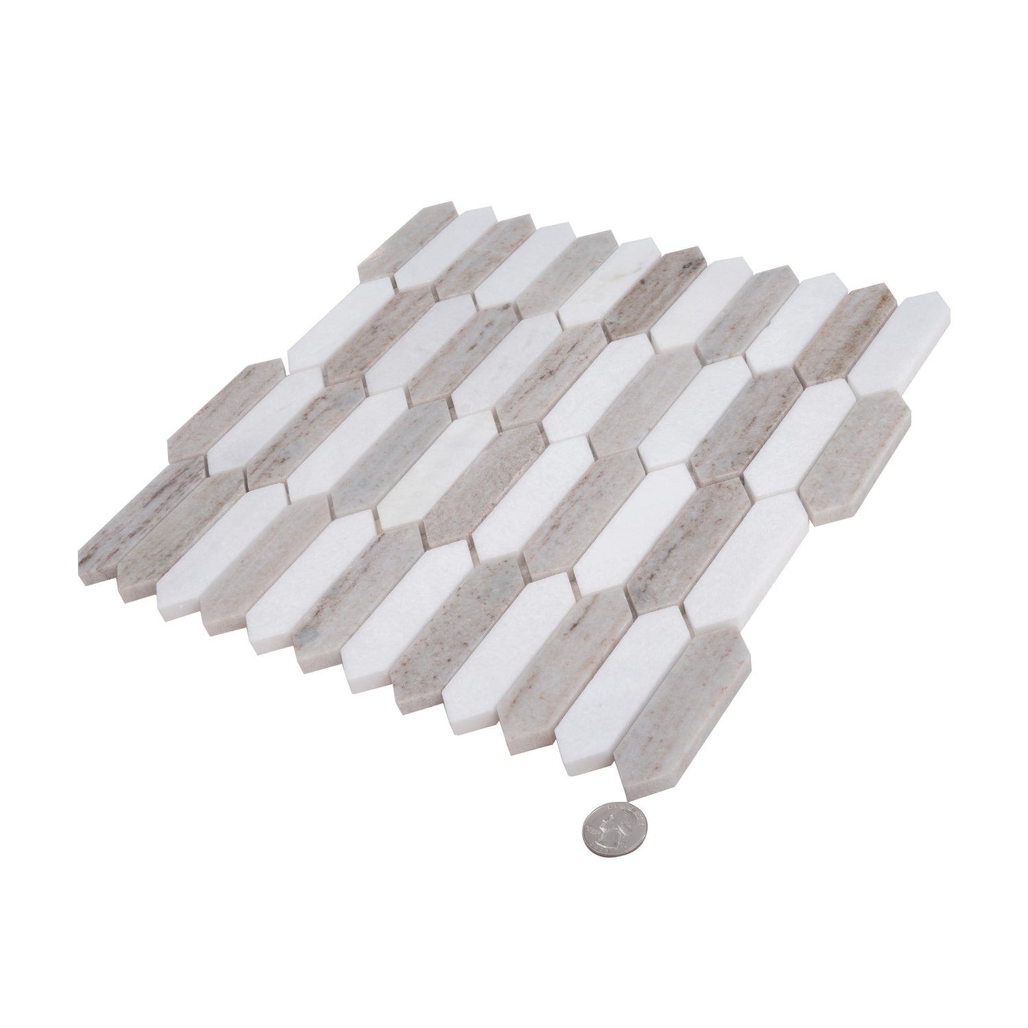 Mirage 12x12 Warm Beige White Marble Mosaic Picket Wall and Floor Tile (5 Pack, 5.3 sq ft/case)