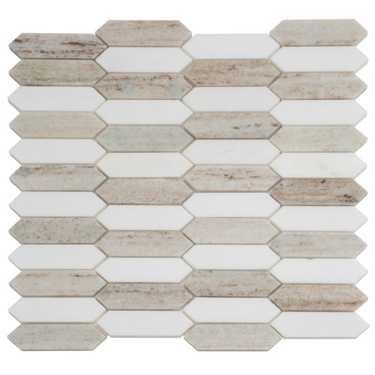 Mirage 12x12 Warm Beige White Marble Mosaic Picket Wall and Floor Tile (5 Pack, 5.3 sq ft/case)