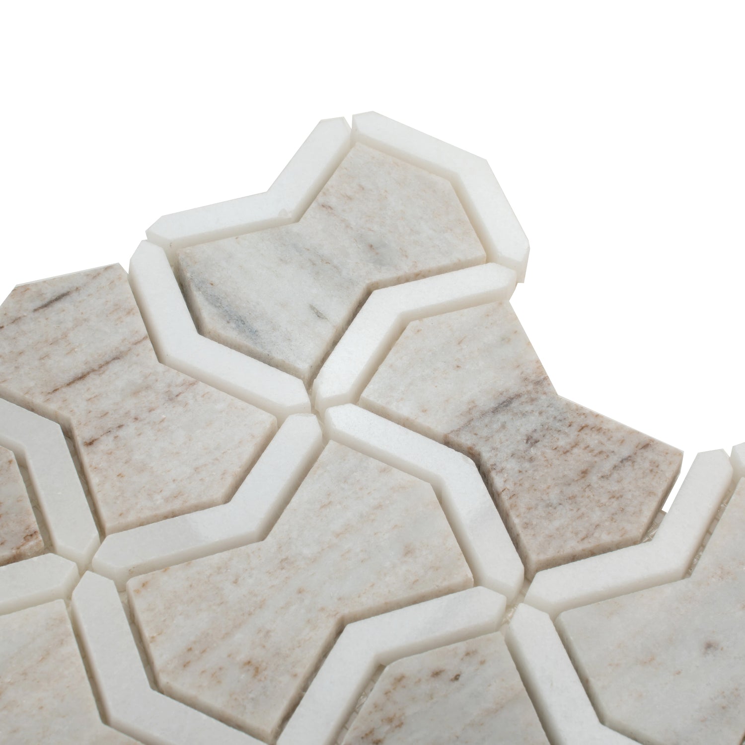 Mirage 10x10 Warm Beige White Marble White Mosaic Bowtie Wall and Floor Tile (5 Pack, 3.68 sq ft/case)