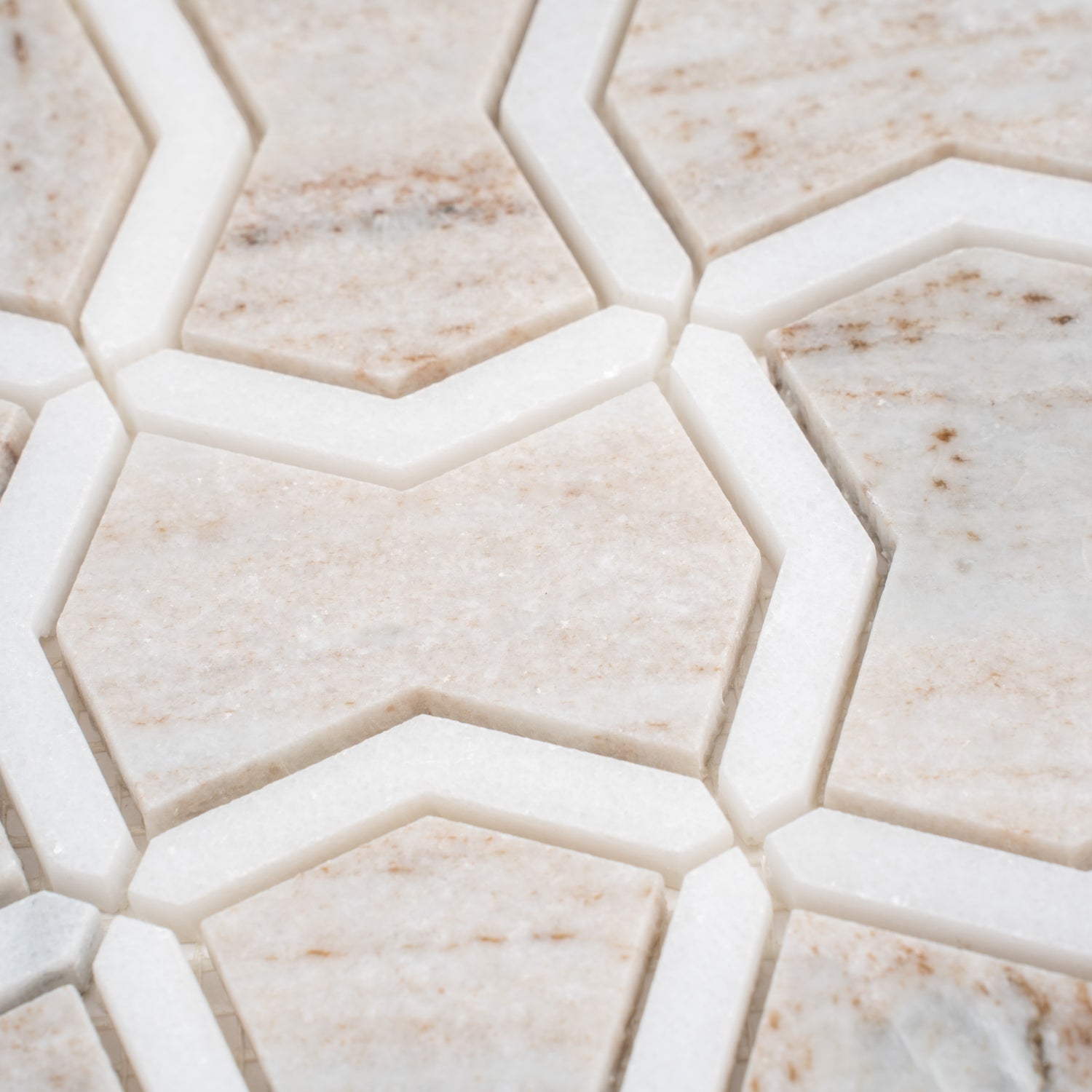 Mirage 10x10 Warm Beige White Marble White Mosaic Bowtie Wall and Floor Tile (5 Pack, 3.68 sq ft/case)