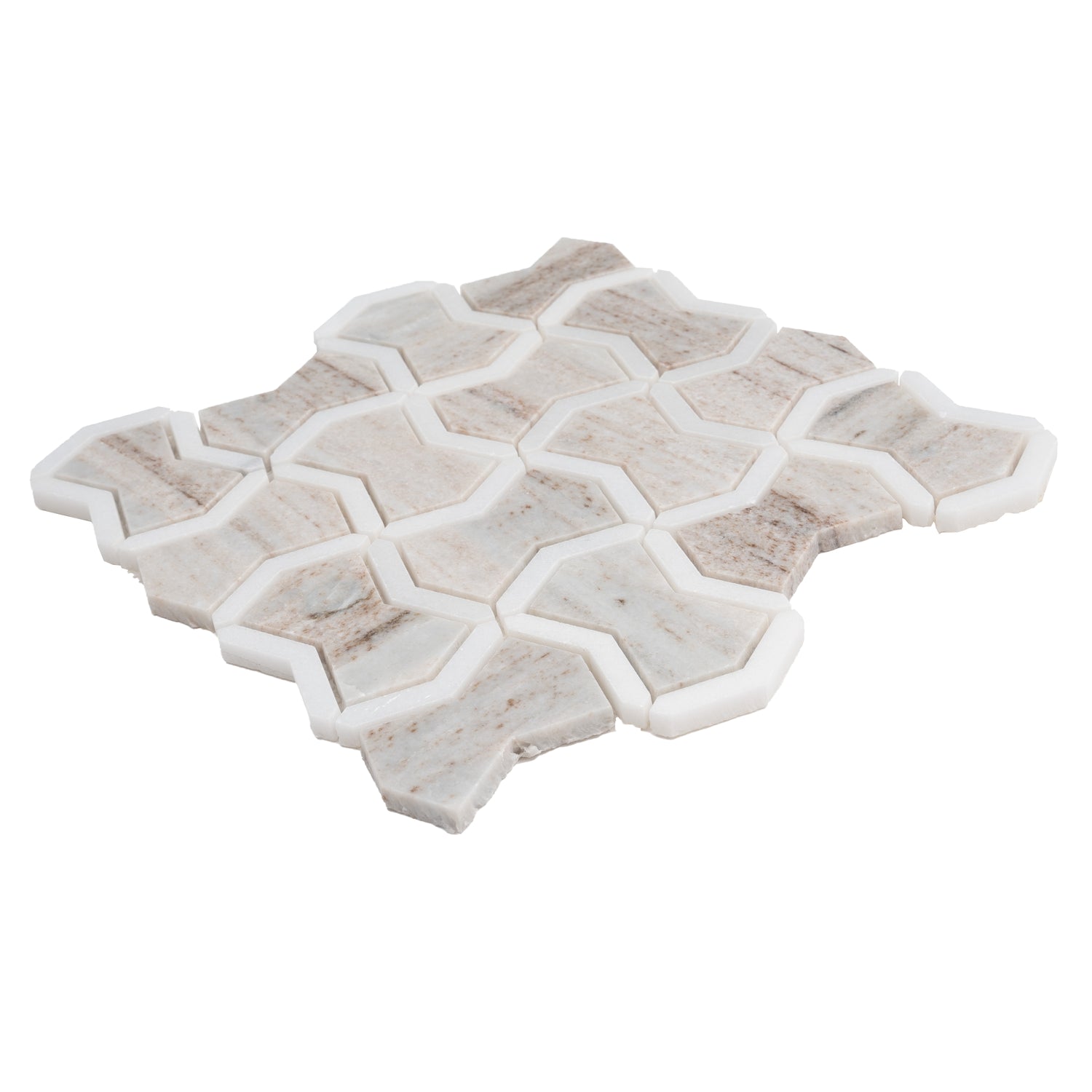 Mirage 10x10 Warm Beige White Marble White Mosaic Bowtie Wall and Floor Tile (5 Pack, 3.68 sq ft/case)