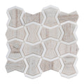 Warm beige and white Thassoss marble bowtie mosaic tile with polished finish for wall and floor