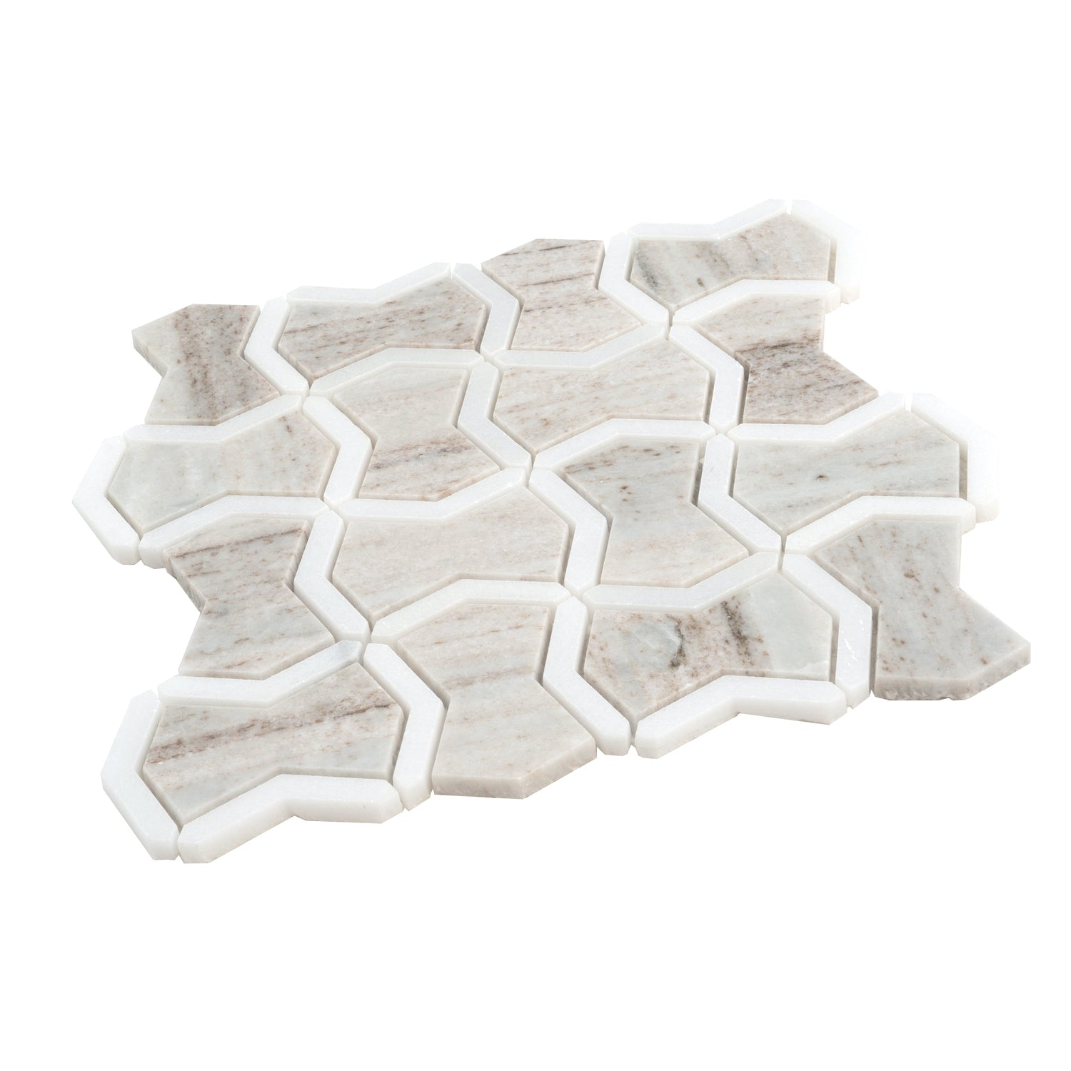 Mirage 10x10 Warm Beige White Marble White Mosaic Bowtie Wall and Floor Tile (5 Pack, 3.68 sq ft/case) - Sample